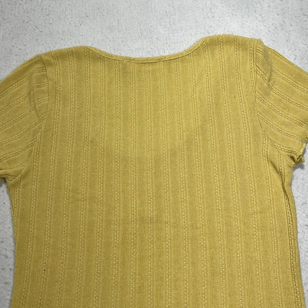 Glance Women's Large Short Sleeve Henley Button Up Pullover Stretch Yellow Top - Picture 11 of 13